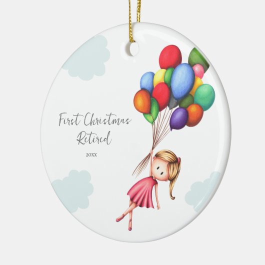 Schattige vrouw eerste kerst gepensioneerd keramisch ornament (Links)