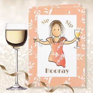 Schattige vrouwelijke cartoon champagne toost voor kaart