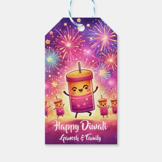 Schattige vuurwerk Diwali Cadeaulabel (Voorkant)