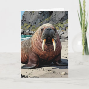 Schattige Walrus op een Zandstrand   Gefeliciteerd Kaart