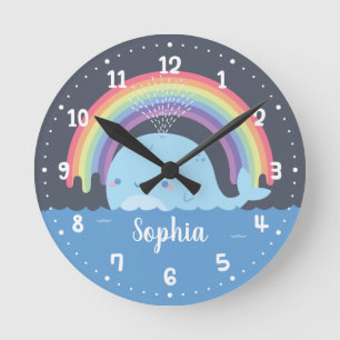 Schattige Walvis en Regenboog, Kinderkamer Decorat Ronde Klok