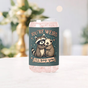 Schattige wasbeer en fret knuffel met grappige quo blikvorm glas