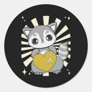 Schattige wasbeer en lint hart voor kanker bij kin ronde sticker