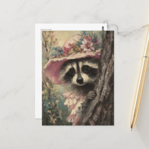 Schattige wasbeer in een roze jurk briefkaart