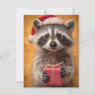 Schattige Wasbeer in een Santa Hat Met een Cadeau Briefkaart