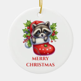 Schattige Wasbeer Kerst Keramisch Ornament