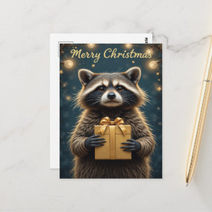 Schattige Wasbeer Kerstmis Knus Winter Vakantie Briefkaart