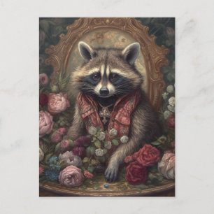 Schattige wasbeer met bloemen briefkaart