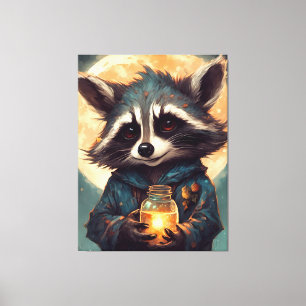 Schattige wasbeer met een toverdrank canvas afdruk