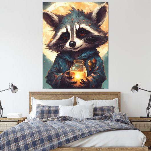 Schattige wasbeer met een toverdrank canvas afdruk (Insitu (Slaapkamer))