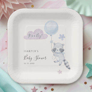 Schattige Wasbeer Vliegende Ballon Jongen Baby Sho Papieren Bordje