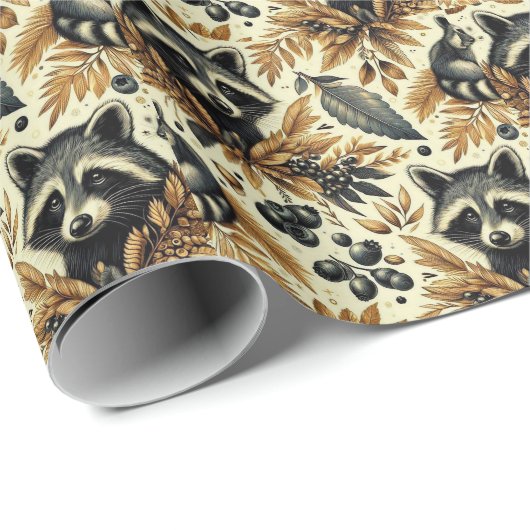 Schattige wasbeerpatroon cadeaupapier (Rol Hoek)