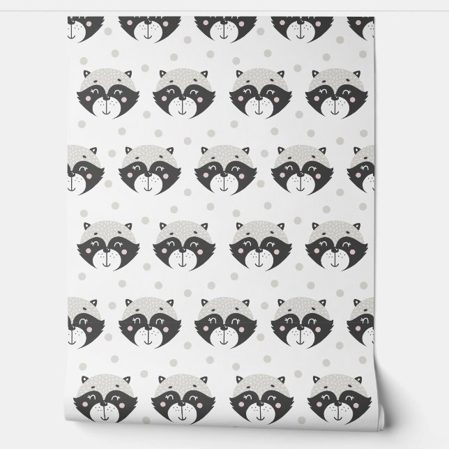 Schattige wasbeerpatroon - Kinder / kinderkamer Behang (Afrollen)