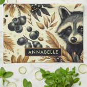 Schattige wasbeerpatroon theedoek (Gevouwen)