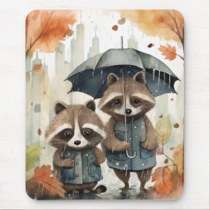 Schattige wasberen in de regen muismat