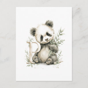 Schattige Watercolor Baby Dieren met Alfabet Panda Briefkaart