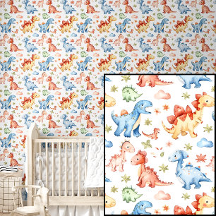 Schattige Watercolor Baby Dinosauriërs Behang