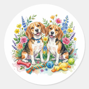 Schattige Watercolor Beagles Ronde Sticker