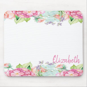 Schattige Watercolor Bloemen - Gepersonaliseerd Muismat