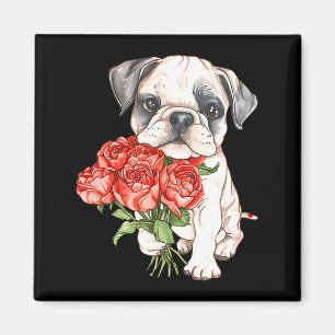 Schattige watercolor bulldog puppy met rode rozen magneet