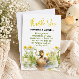 Schattige Watercolor Eend Jongens Baby Shower Bedankkaart