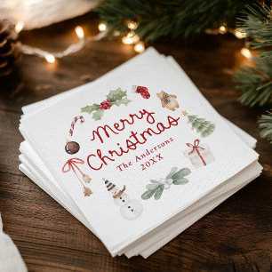 Schattige watercolor illustraties Prettig Kerstfee Servet