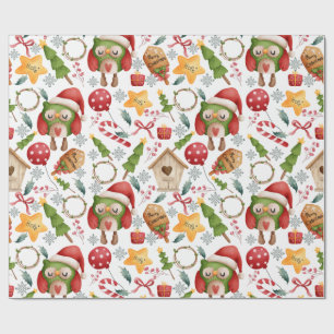 Schattige Watercolor Kerst Uilen  Cadeaupapier