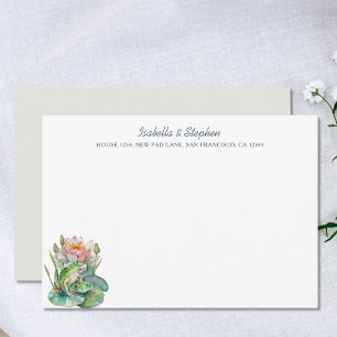 Schattige Watercolor Kikkers op Waterlelie Persoon Bedankkaart