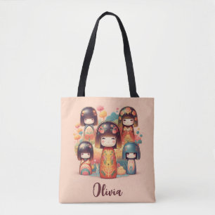 Schattige Watercolor Kokeshi Poppen Blush Draagtas