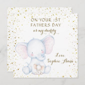 Schattige Watercolor Olifant 1e Vaderdag Notitiekaartje (Voorkant / Achterkant)