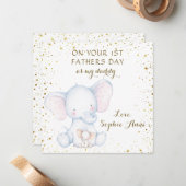 Schattige Watercolor Olifant 1e Vaderdag Notitiekaartje (Voorkant / Achterkant in situ)