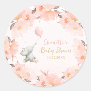 Schattige Watercolor Olifant Bloem Meisje Baby Bor Ronde Sticker