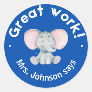 Schattige Watercolor Olifant Geweldig Werk Student Ronde Sticker