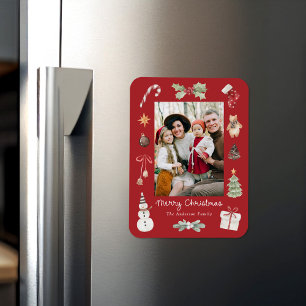 Schattige Watercolor Prettig Kerstmis Rode Familie Magneet
