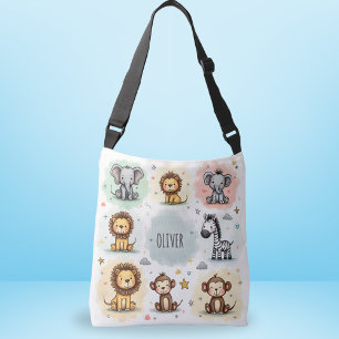 Schattige watercolor safari dierendoodles crossbody tas