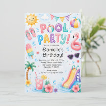 Schattige Watercolor Zwembad Feest Verjaardag