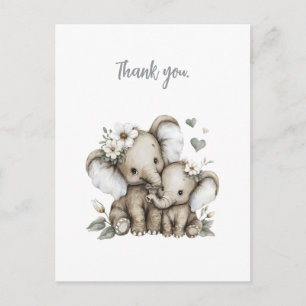 Schattige Watercolour Baby Olifantjes met Bloemen Briefkaart