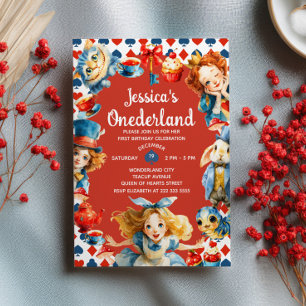 Schattige waterverf Alice in ONEDERLAND 1e verjaar Kaart