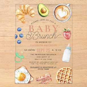 Schattige waterverf baby brunch baby shower acryl uitnodigingen
