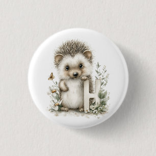 Schattige waterverf baby dier alfabet Egel Ronde Button 3,2 Cm