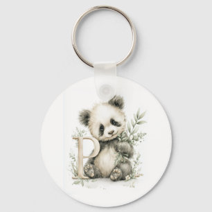 Schattige waterverf baby dier alfabet Panda Sleutelhanger