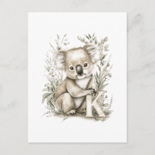 Schattige Waterverf Baby Dieren met Alfabet Koala Briefkaart
