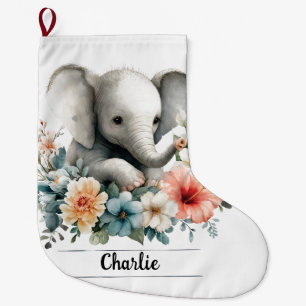 Schattige Waterverf Baby olifant met aangepaste na Grote Kerstsok
