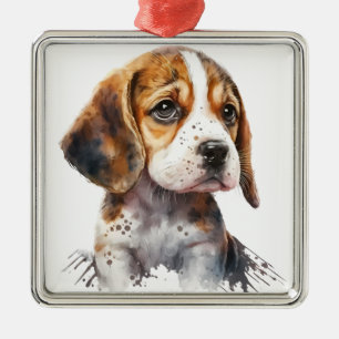 SCHATTIGE WATERVERF BEAGLE PUPPY DOG METALEN ORNAMENT