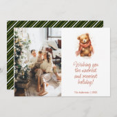 Schattige Waterverf Beer met sjaal Kerstmis Foto Feestdagenkaart (Voorkant / Achterkant)