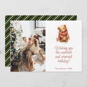 Schattige Waterverf Beer met sjaal Kerstmis Foto Feestdagenkaart