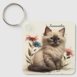 Schattige Waterverf Birman Kitten Sleutelhanger