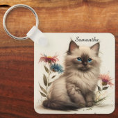 Schattige Waterverf Birman Kitten Sleutelhanger (Voorkant)