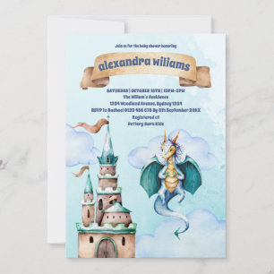 Schattige Waterverf Blauwe Draak Baby Shower Kaart