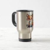 Schattige Waterverf Bloemen Patchwork Fox Reisbeker (Voorkant links)